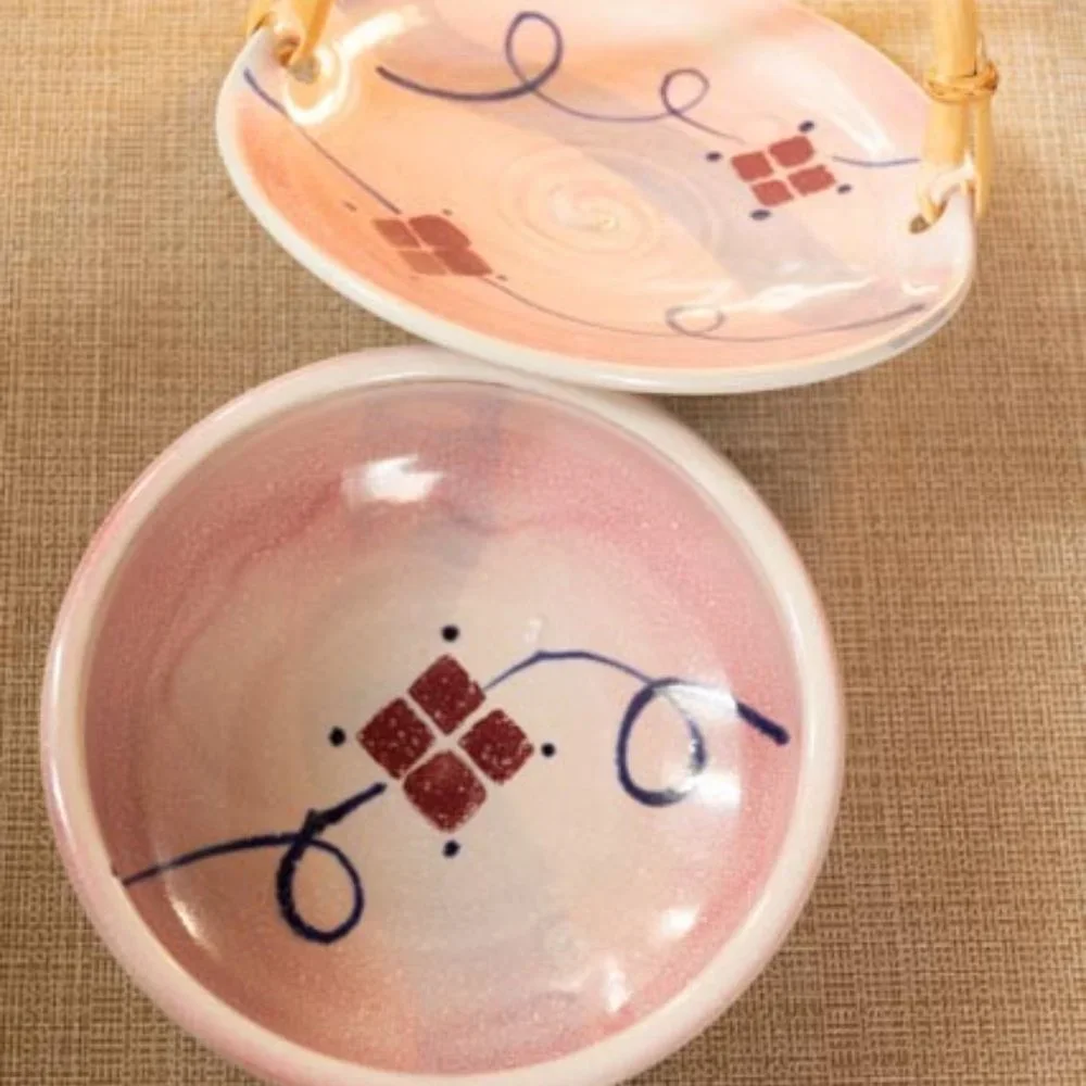 Serving Plate with Bamboo Handle and Matching Bowl